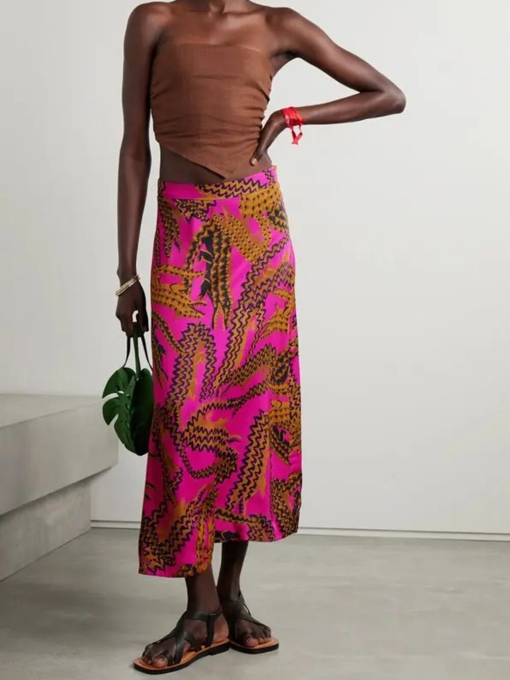 FARM Rio Pink and Brown Abstract Printed Maxi Skirt